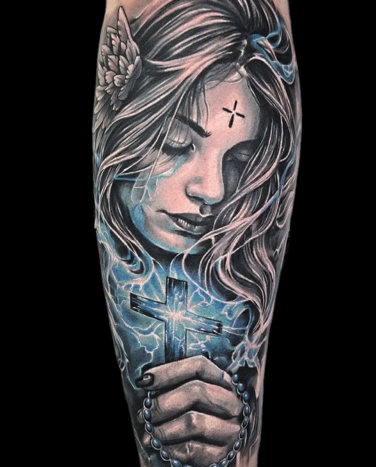 Praing woman with light cross